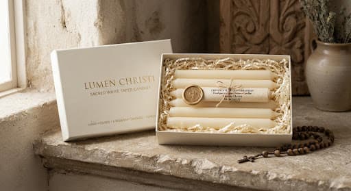 Presentation bundle of Lumen Christi white beeswax candles